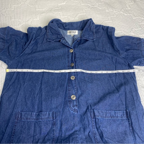 Vtg David Dart Maxi Short Sleeve Denim Dress Patch Pockets Modest USA Made - Picture 4 of 8